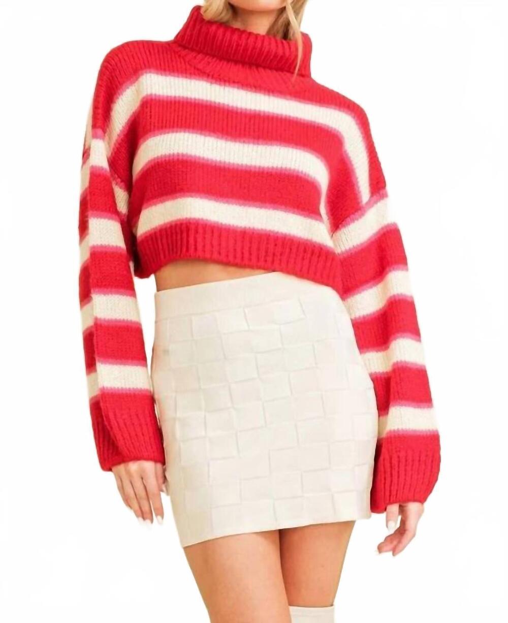 NEW CLOUD TEN cropped stripe turtleneck sweater in red